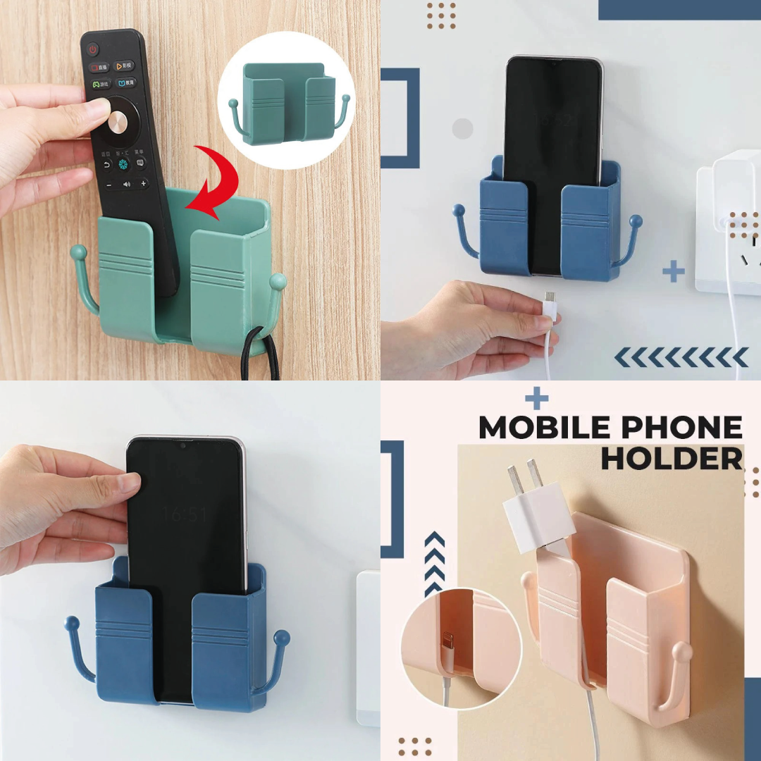 Wall-Mounted Phone Holder with Hooks