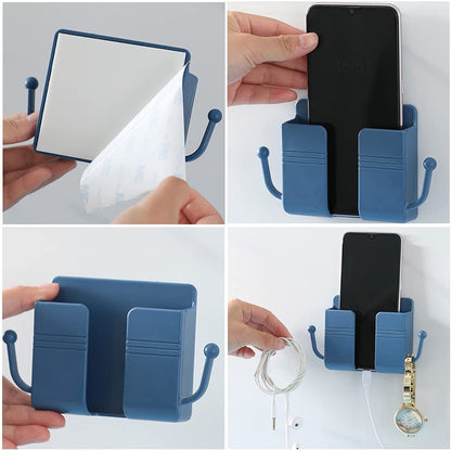 Wall-Mounted Phone Holder with Hooks